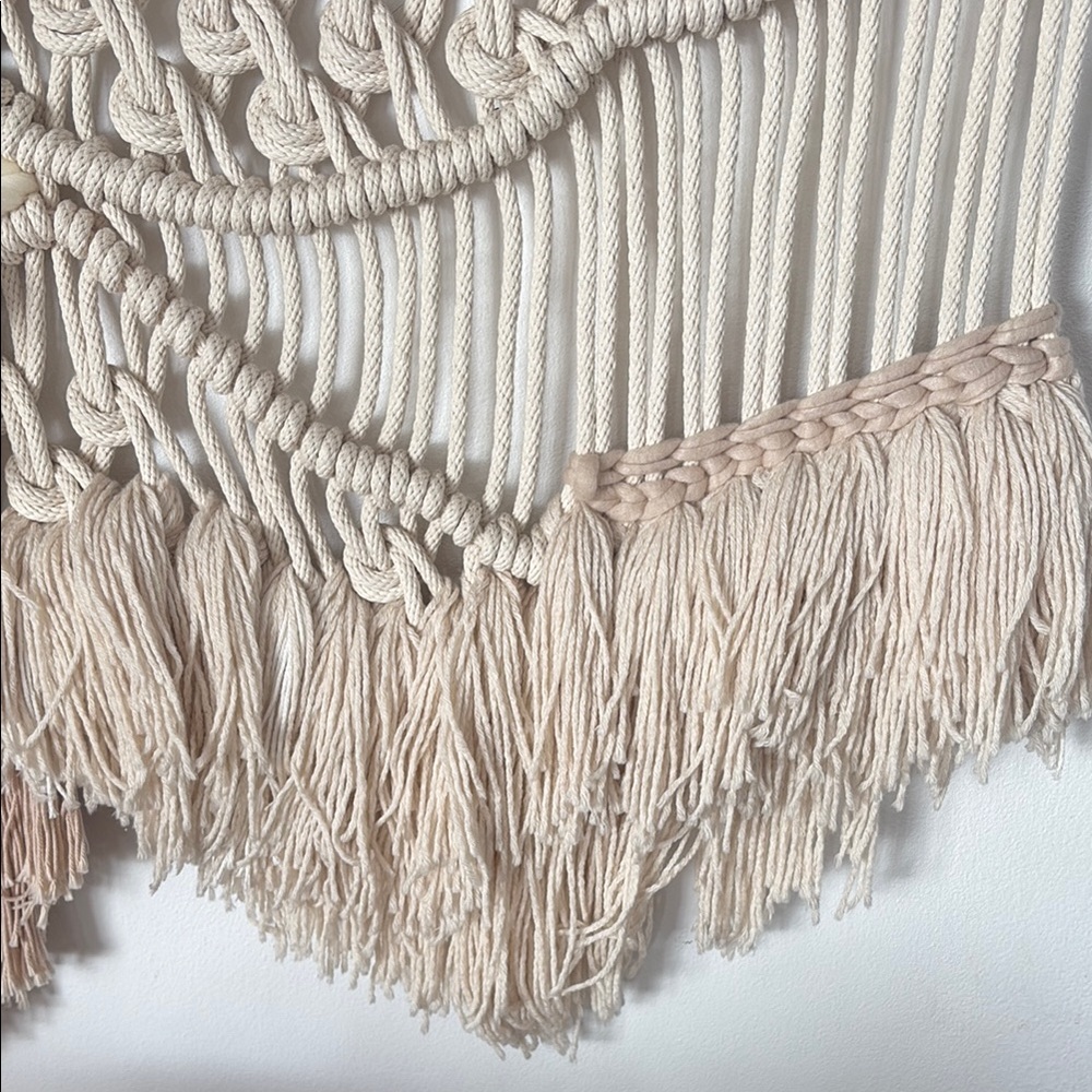 Handcrafted Cream and Tan Macrame Wall Hanging - Picture 3 of 10
